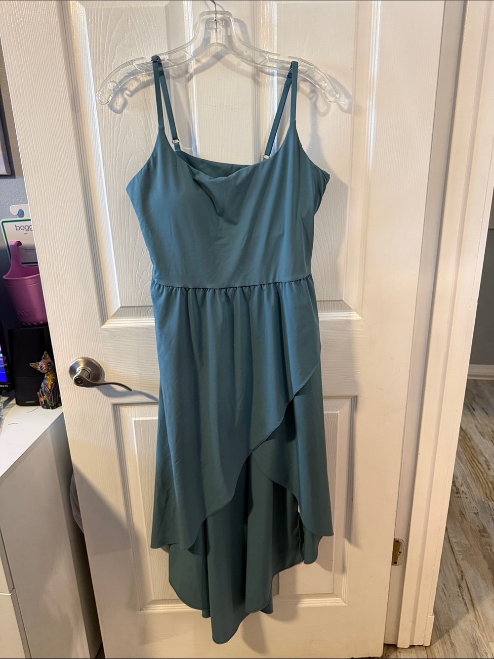 HALARA Teal Spaghetti Strap High-Low active wear dress with shorts